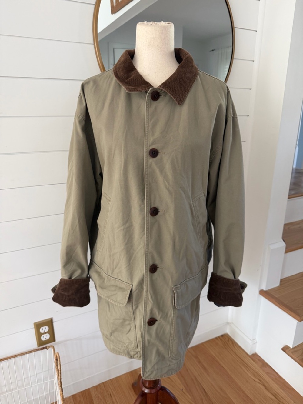 L.L. Bean Men's Tan Field Jacket with Brown corduroy Collar -Large - Picture 8 of 11